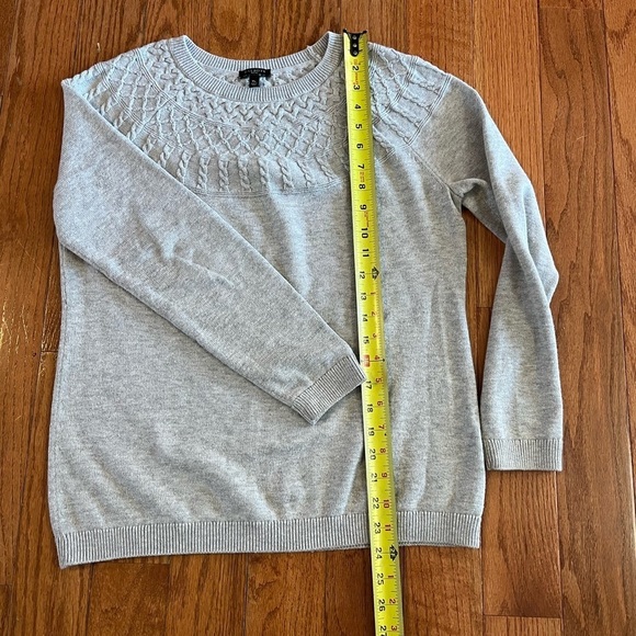 Talbots Gray Sweater Yoke Crew fairisle pullover Cotton cashmere Blend Medium - Picture 8 of 9